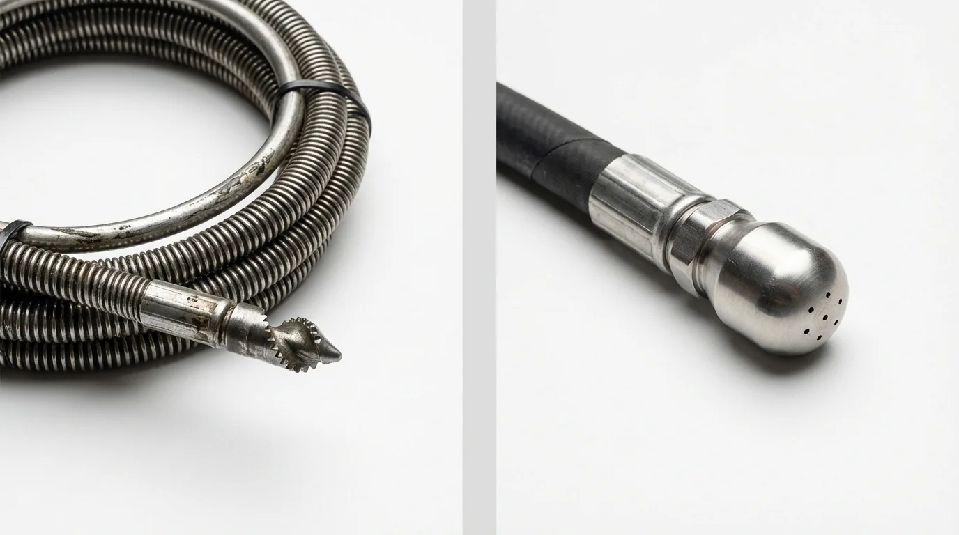 Drain snake cable and hydro jetting nozzle used for drain cleaning in Greenwood, AR