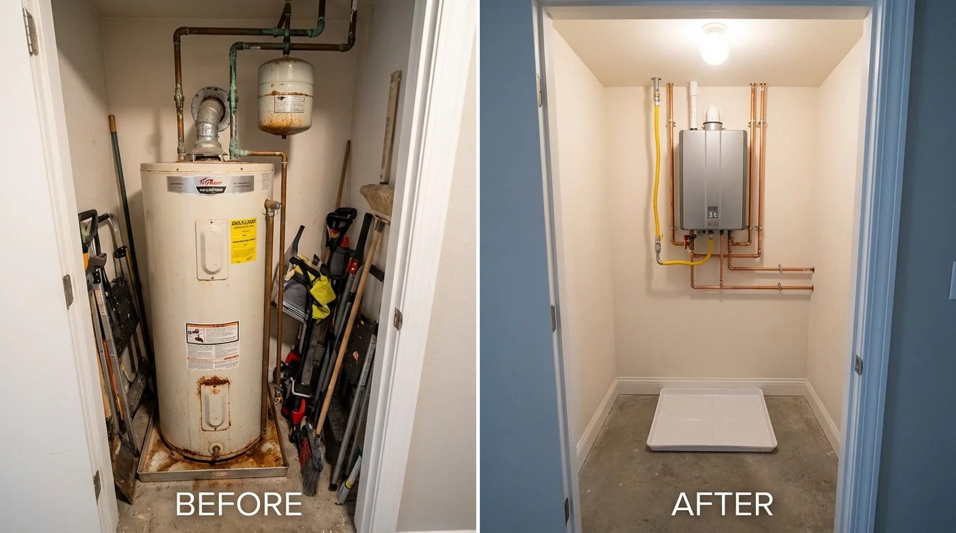 Tank water heater versus wall-mounted tankless unit comparison for Greenwood, AR homeowners
