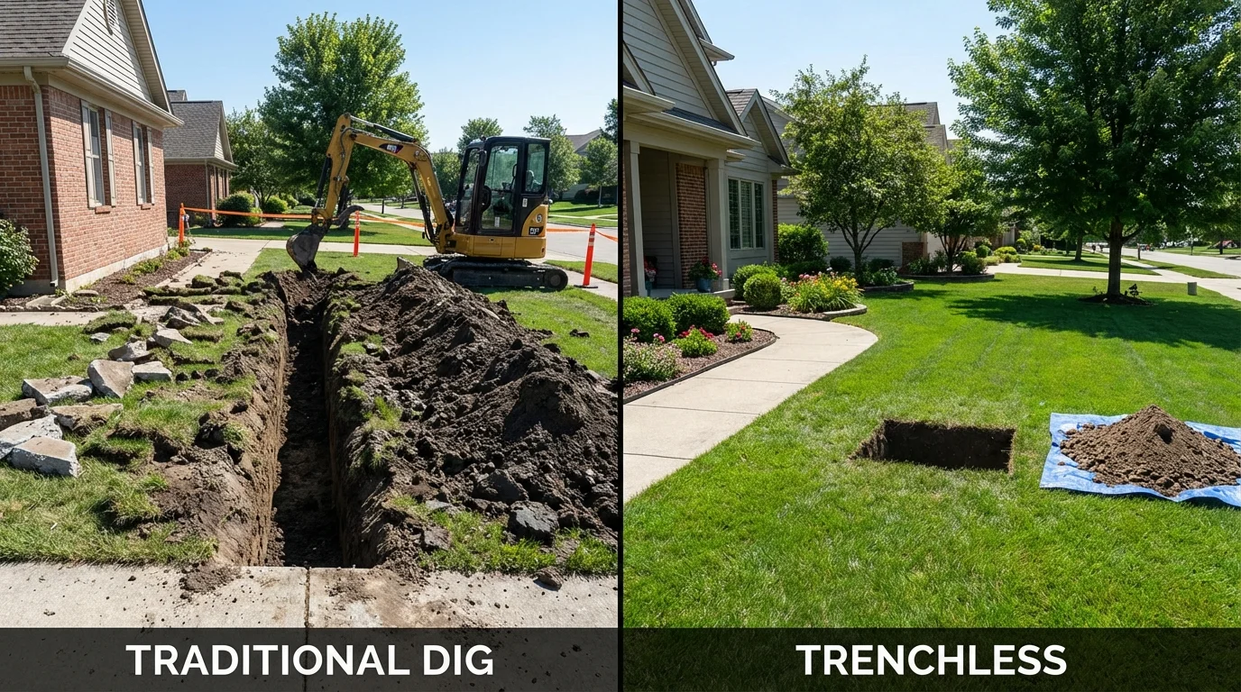 Trenchless sewer repair with minimal yard damage versus traditional excavation in Greenwood, AR